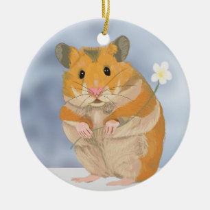 Niedlicher kleiner Hamster mit Blume Keramik Ornament