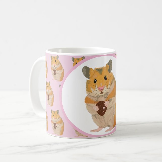 Niedlicher kleiner Hamster mit einem Ostereier Kaffeetasse (Vorderseite Links)