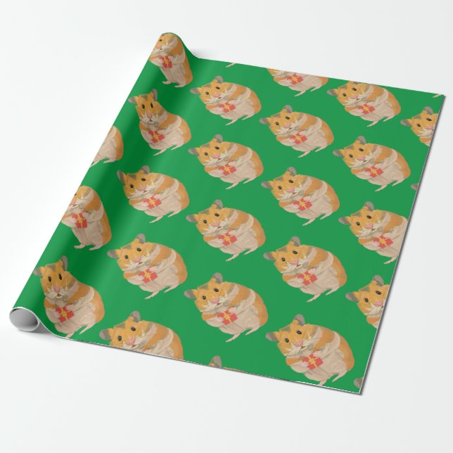 Niedlicher kleiner Hamster mit Weihnachtsgeschenk Geschenkpapier (Ungerollt)
