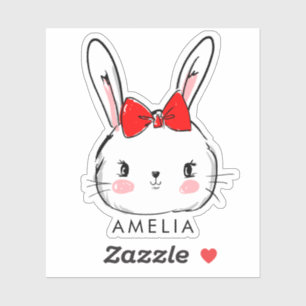 Niedlicher kleiner Hase mit Red Bow Aufkleber