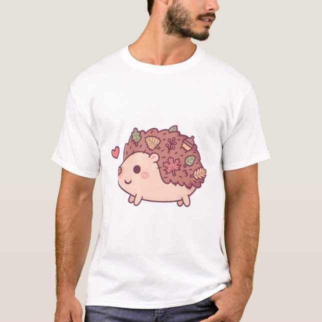 Niedlicher kleiner Igel mit Herbstblättern und Mai T-Shirt (Vorderseite)