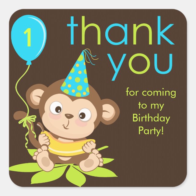 Niedlicher kleiner Junge Affe Danke, dass du Stick Quadratischer Aufkleber (Vorderseite)
