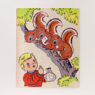 niedlicher kleiner Junge füttre niedliche Eichhörn Puzzle