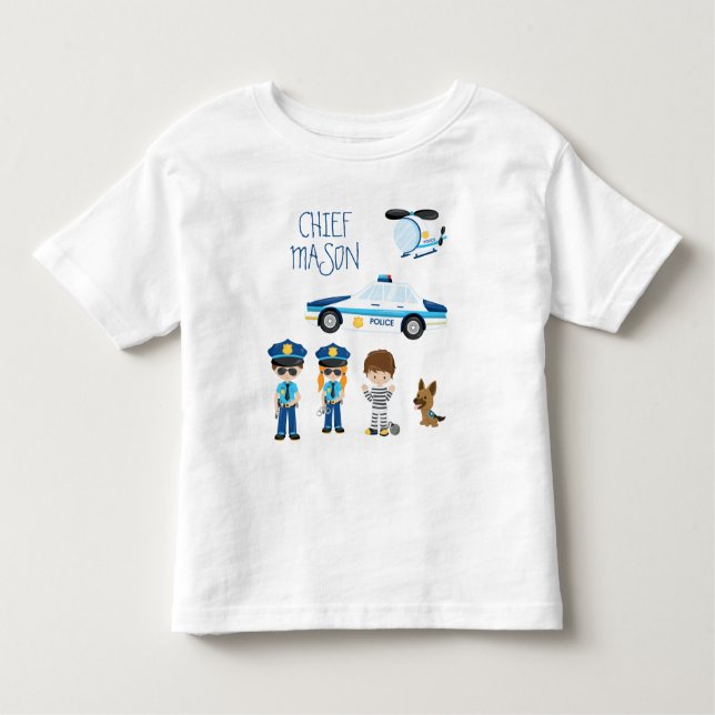 Niedlicher kleiner Kid-Cartoon-Polizist mit Vornam Kleinkind T-shirt (Vorderseite)