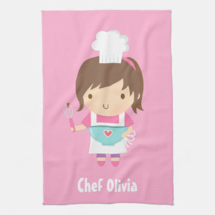 Niedlicher kleiner Koch Baker Girl Personalisiert Küchentuch