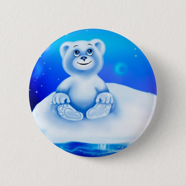 Niedlicher, kleiner lebhafter polarer Bär Button (Vorderseite)