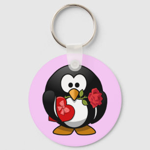 Niedlicher kleiner lebhafter Valentine Penguin Schlüsselanhänger