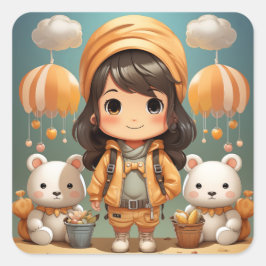 Niedlicher kleiner Mädchenaufkleber Quadratischer Aufkleber