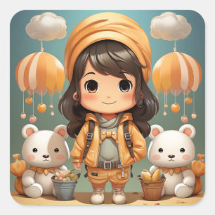 Niedlicher kleiner Mädchenaufkleber Quadratischer Aufkleber