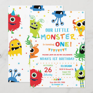 Niedlicher Kleiner Monster Junge 1. Geburtstag far Einladung