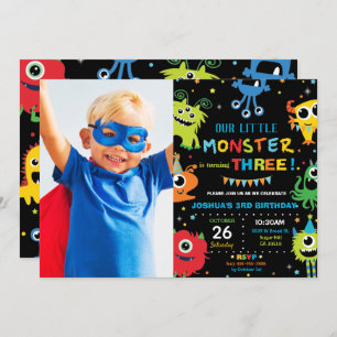 Niedlicher Kleiner Monster Junge 1. Geburtstag Leb Einladung