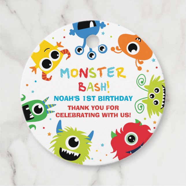 Niedlicher Kleiner Monster Junge 1. Geburtstag Vie Geschenkanhänger (Vorderseite)