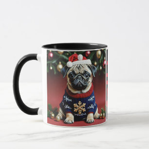 Niedlicher kleiner Mops zu Weihnachten Tasse