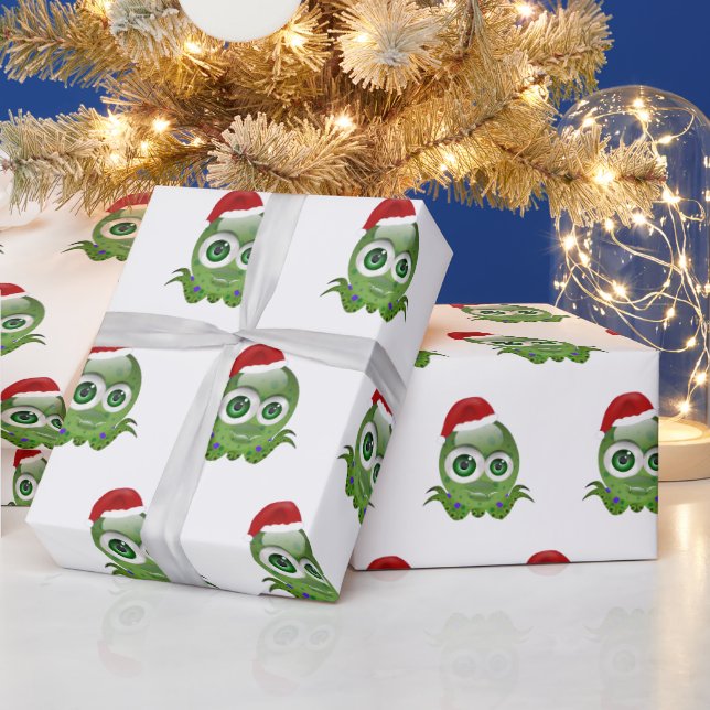 Niedlicher kleiner Oktopus mit seinem Weihnachtshu Geschenkpapier (Feiertage)