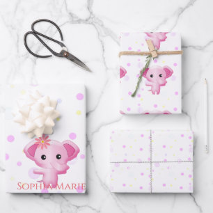 Niedlicher kleiner Pink-Baby-Elefant Geschenkpapier Set