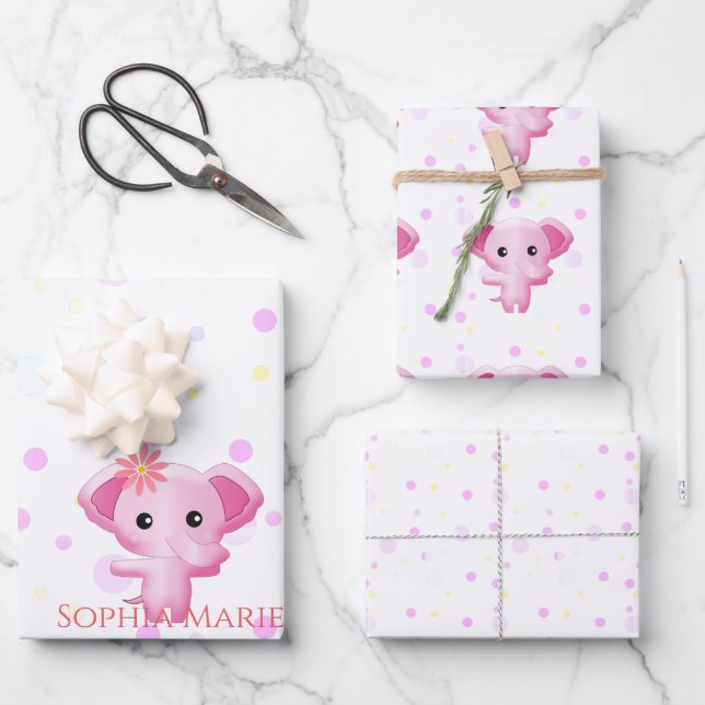 Niedlicher kleiner Pink-Baby-Elefant Geschenkpapier Set (Vorderseite)