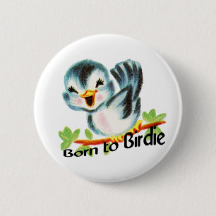 Niedlicher kleiner Retro Vogel geboren Birdie Button