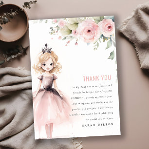 Niedlicher kleiner Rosa Prinzessin Rose Floral Geb Dankeskarte