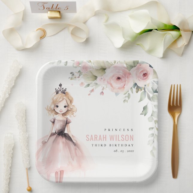 Niedlicher kleiner Rosa Prinzessin Rose Floral Geb Pappteller (Hochzeit)