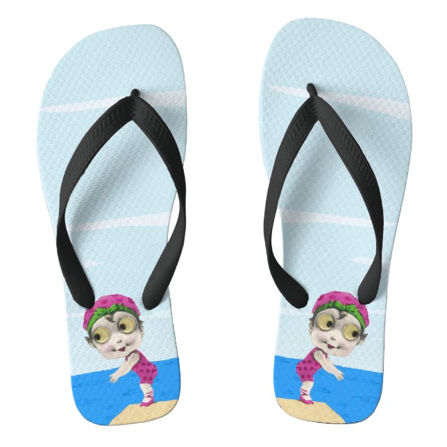 Niedlicher kleiner Schwimmer Girl Googl Eyes Pink Flip Flops (Fußbett)