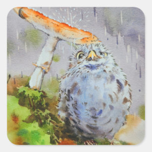 Niedlicher kleiner Vogel-Aquarellaufkleber Quadratischer Aufkleber