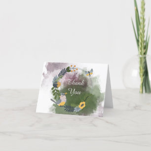 Niedlicher kleiner Vogel und Schmetterling danken Dankeskarte