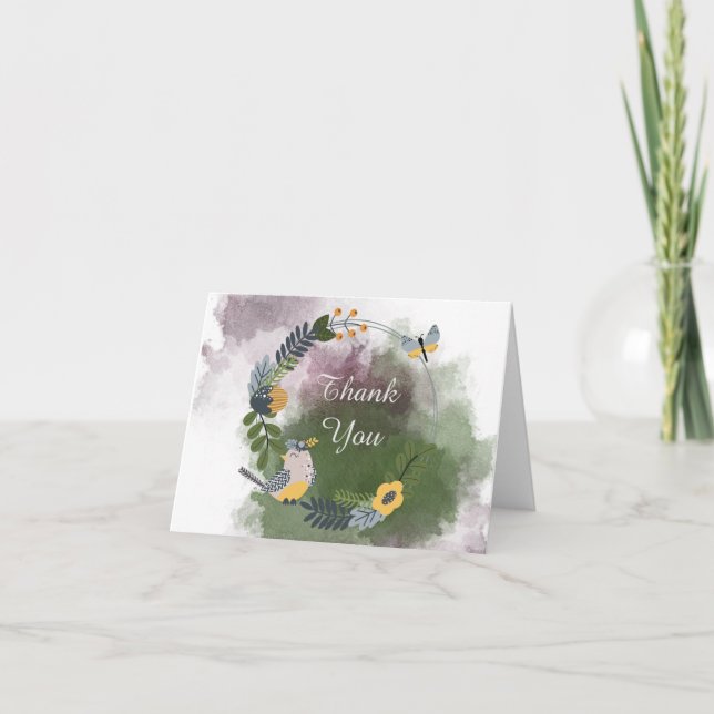 Niedlicher kleiner Vogel und Schmetterling danken Dankeskarte (Vorderseite)