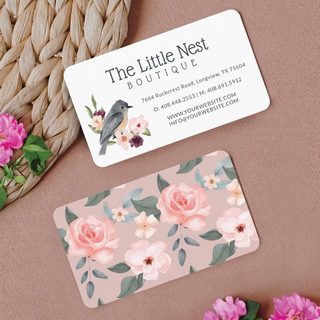 Niedlicher kleiner Wasserfarbenbaby-Bird & Floral- Visitenkarte (Cute Little Watercolor Baby Bird & Floral Branch Business Card)