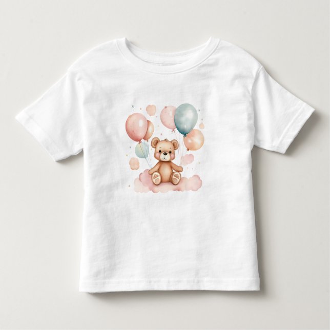 Niedlicher Kleiner Wasserfarbenballon-Bär auf der  Kleinkind T-shirt (Vorderseite)