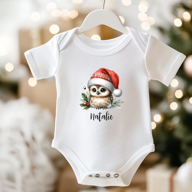 Niedlicher kleiner Weihnachtsbaum Name Baby Bodysu Baby Strampler (Cute Little Christmas Owl Name Baby Bodysuit)