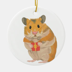 Niedlicher kleiner WeihnachtsHamster mit Geschenk Keramik Ornament
