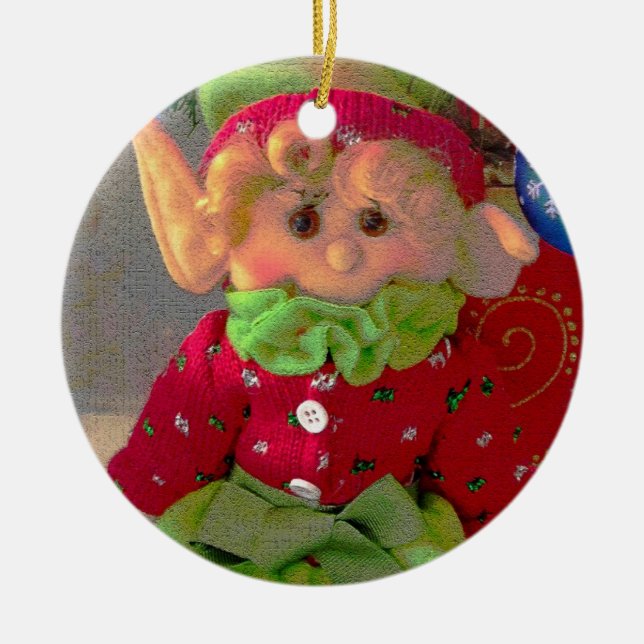 Niedlicher kleiner Weihnachtsmädchenelf Keramik Ornament (Vorne)