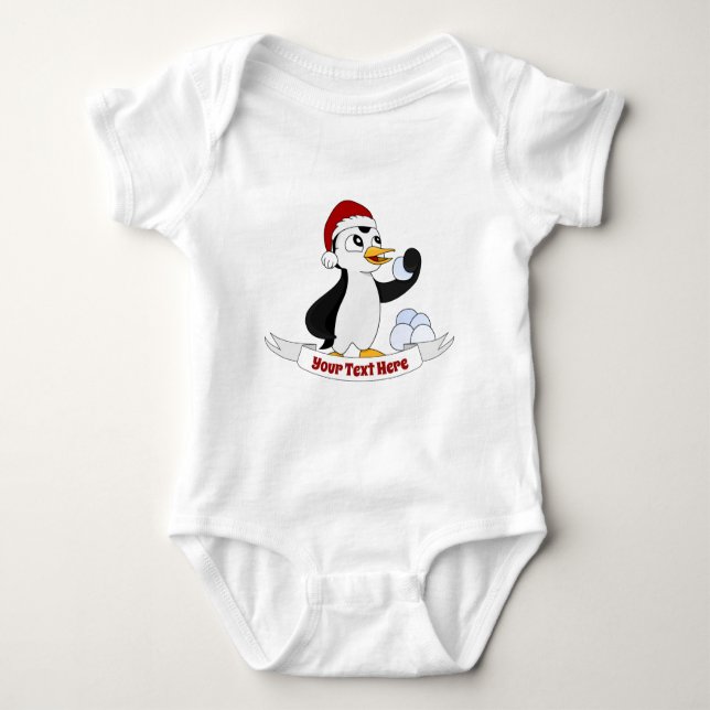 Niedlicher kleiner Weihnachtspinguin mit Schneebal Baby Strampler (Vorderseite)