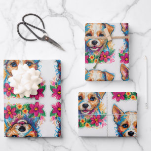 Niedlicher kleiner Welpenstift Art Geschenkpapier Set