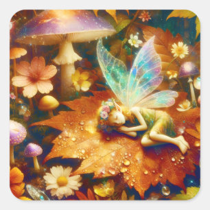 Niedlicher kleiner Whimsical Fairy Sleeping Blank Quadratischer Aufkleber