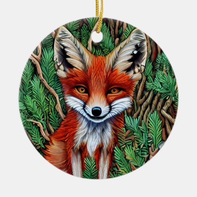 Niedlicher kleiner Wildnisfuchs Keramik Ornament (Vorne)