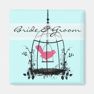 Niedlicher Knopf für Rosa Bird Bride & Groom Weddi Magnet