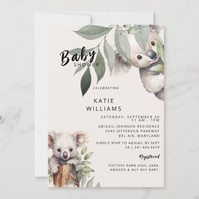 Niedlicher Koala Bär Beige Oh Junge! Babyparty Einladung (Vorderseite)