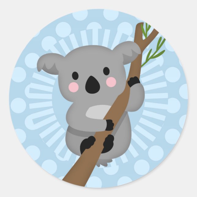 Niedlicher Koala Bär - Blue Polka Dot Runder Aufkleber (Vorderseite)