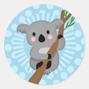 Niedlicher Koala Bär - Blue Polka Dot Runder Aufkleber