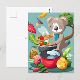 Niedlicher Koala-Bär, der ein Abendessen kocht, Po Postkarte