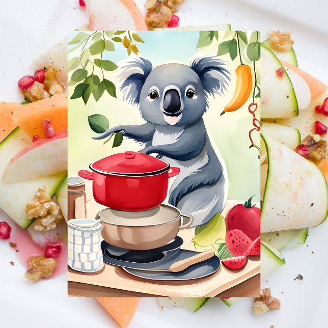 Niedlicher Koala-Bär kocht ein Abendessen Postkarte (Von Creator hochgeladen)