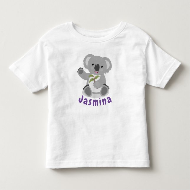 Niedlicher Koala-Bär mit Blätter Cartoon-Abbildung Kleinkind T-shirt (Vorderseite)