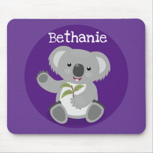 Niedlicher Koala-Bär mit Blätter Cartoon-Abbildung Mousepad