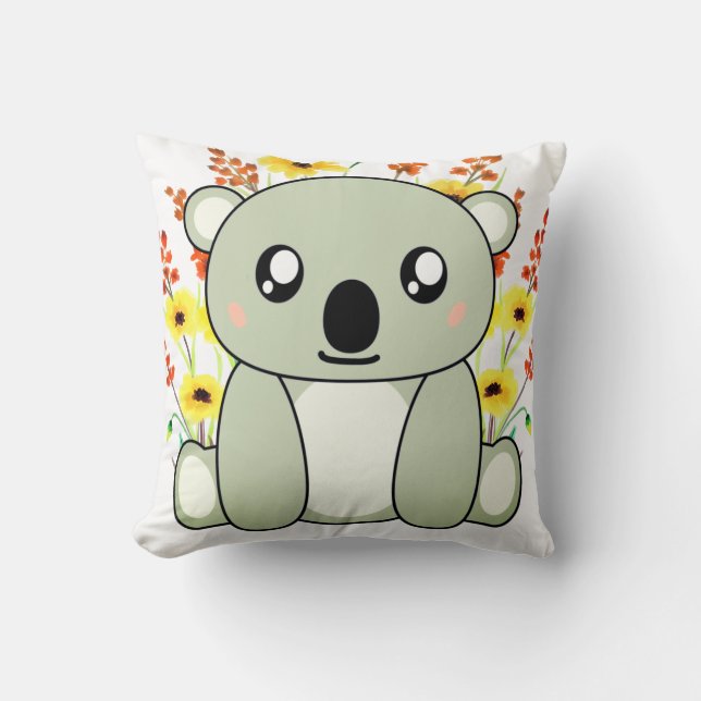 Niedlicher Koala-Bär mit Blume Kissen (Vorderseite)
