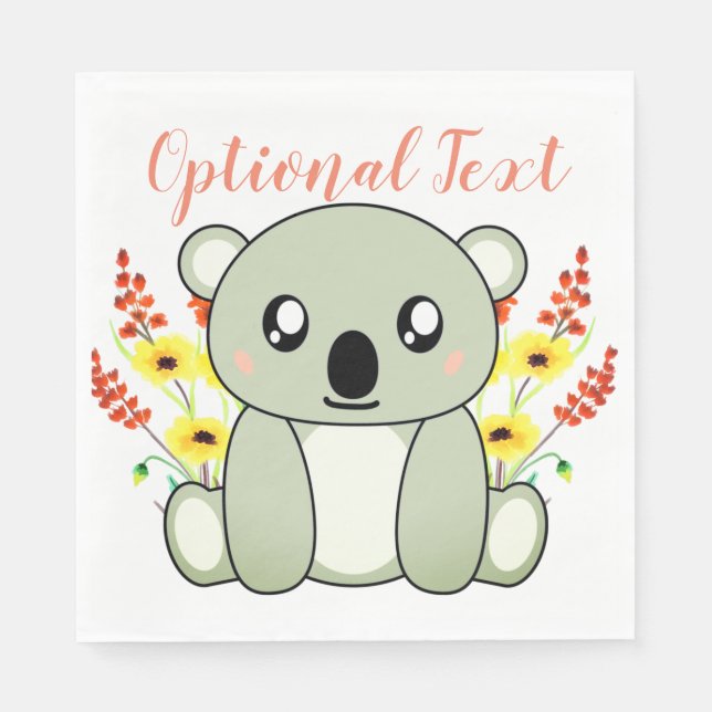 Niedlicher Koala-Bär mit Blume Serviette (Vorderseite)