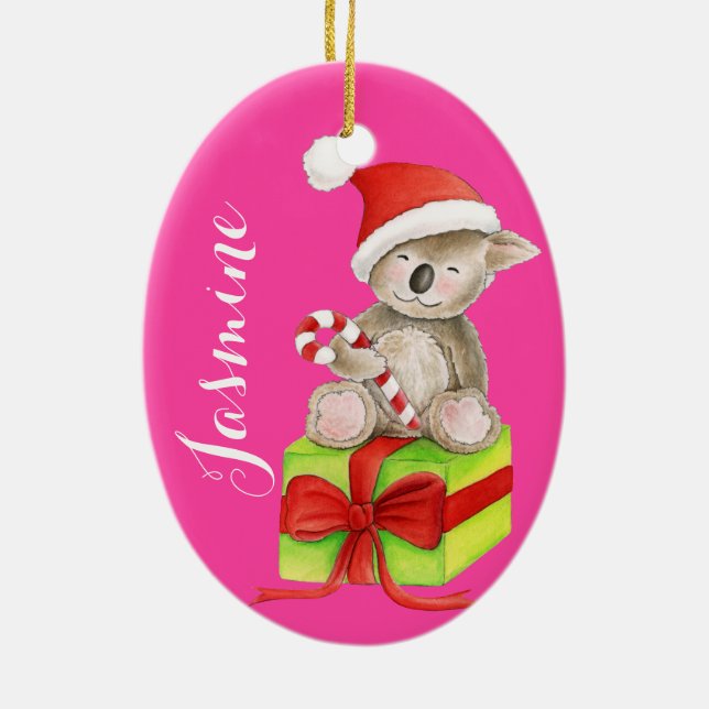 Niedlicher Koala-Bär mit dem Namen Rosa Weihnachts Keramik Ornament (Hinten)