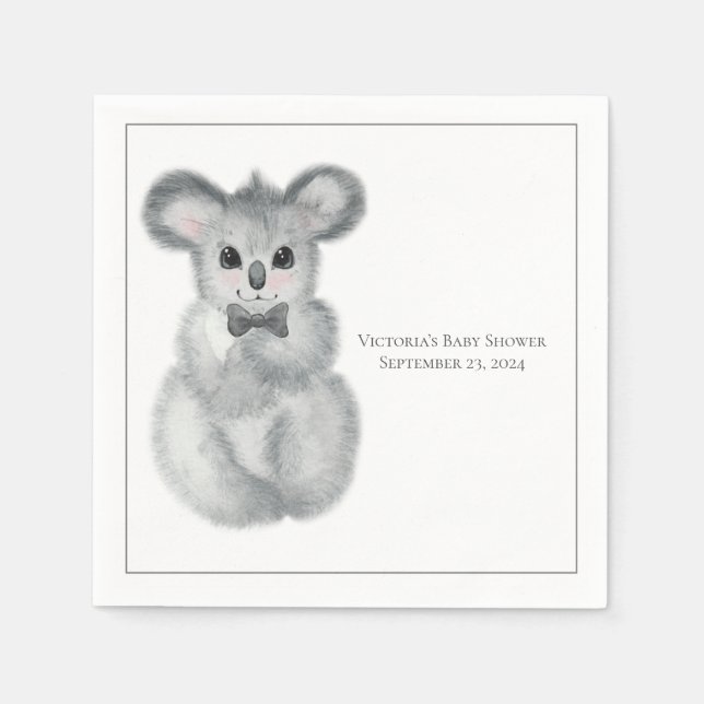 Niedlicher Koala-Bär Name Floral Moderne Babydusch Serviette (Vorderseite)