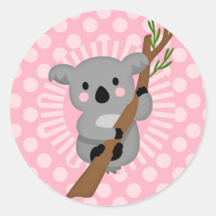 Niedlicher Koala-Bär - rosa graues Mädchen Runder Aufkleber
