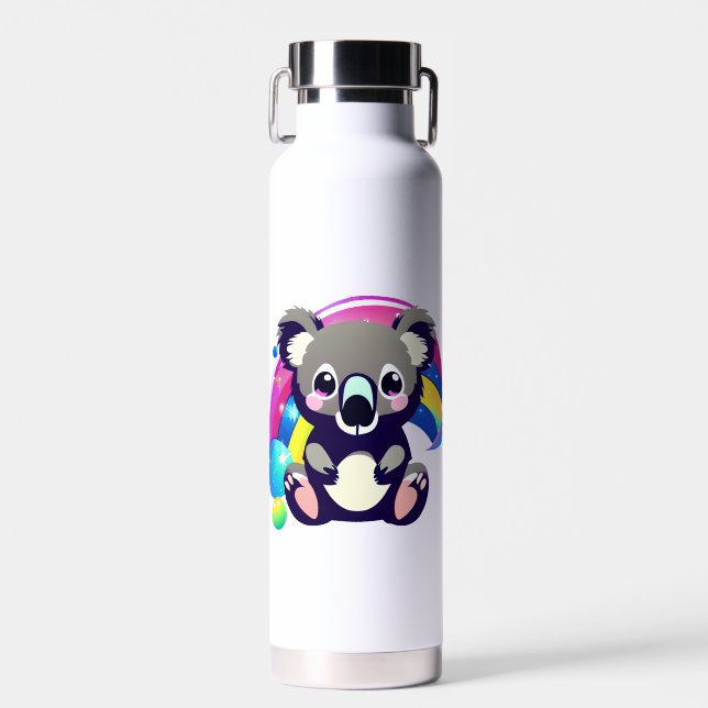 Niedlicher Koala-Bär und Regenbogen-Personalisiert Trinkflasche (Vorne)